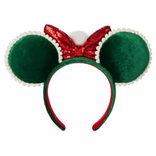 Cargar imagen en el visor de la galería, Minnie Mouse Christmas Ear Headband with Pom and Sequin Bow for Adults