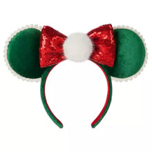 Cargar imagen en el visor de la galería, Minnie Mouse Christmas Ear Headband with Pom and Sequin Bow for Adults