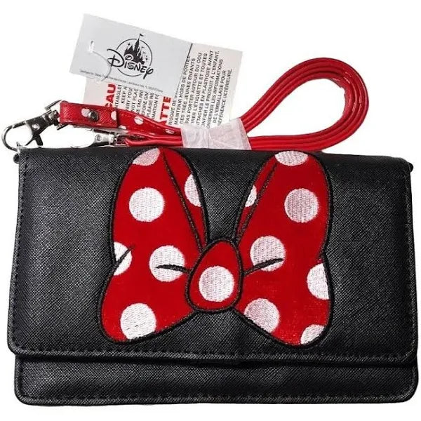 Disney Parks Minnie Mouse Polka Dot Red Bow Crossbody Wallet Purse