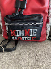 Load image into Gallery viewer, Disney Parks Minnie Mouse Red and silver bejeweled backpack