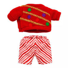 Cargar imagen en el visor de la galería, Disney nuiMOs Outfit – Red Holiday Sweater with Candy Cane Striped Pants
