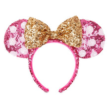 Cargar imagen en el visor de la galería, Minnie Mouse Sequined Ear Headband with Bow – Hot Pink &amp; Gold
