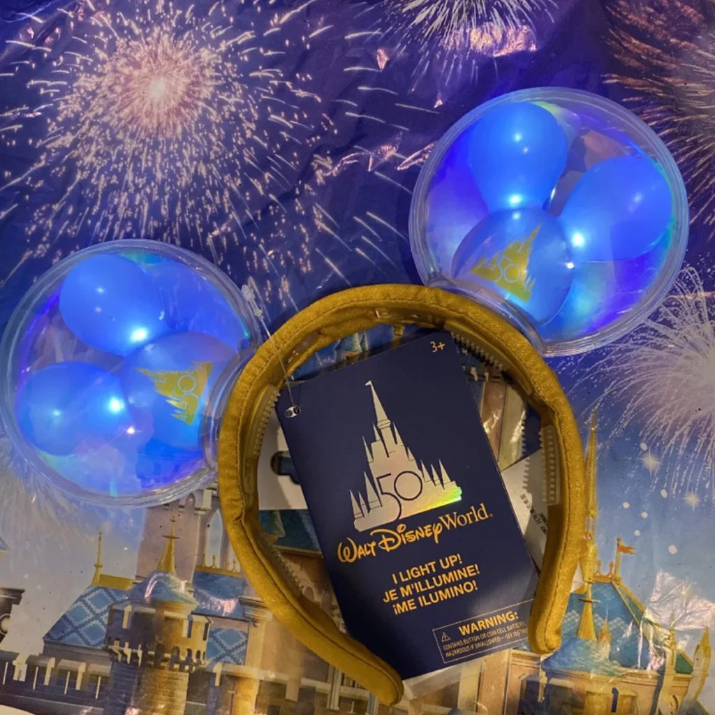 Disney World 50th Anniversary Mickey Mouse Balloon Light-Up Ears Headband New 50th Anniversary Light-Up Balloon Ear Headband Floats  main image 3