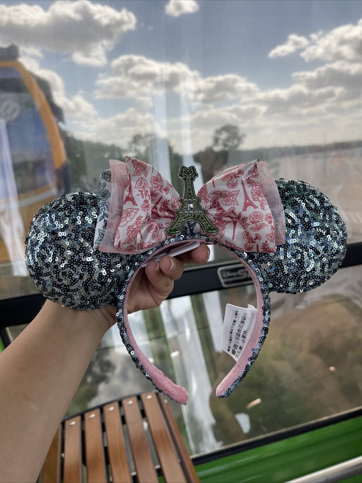 Disney Pink and Black Sequin Minnie Ears with Eiffel Tower Charm Silver Sparkly Disneyland Paris France Eiffel Tower Minnie  main image 4
