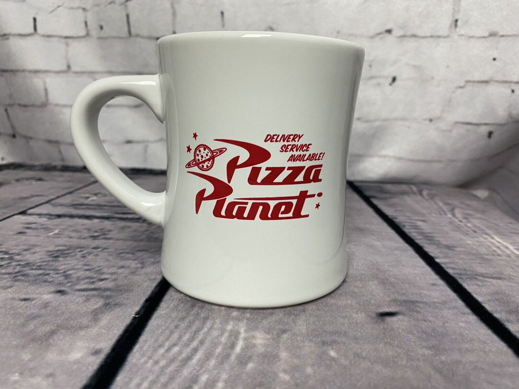 Disney Parks Pizza Planet Coffee Mug White With Red Logo Letters